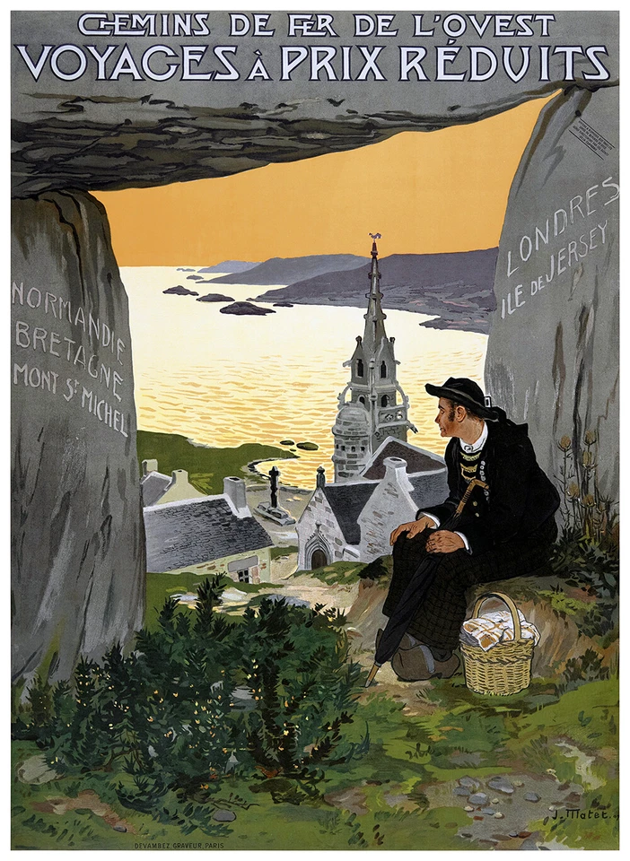 MESIDÉESDECADEAUX Affiche chemin de fer Ouest - Normandie Bretagne Mont St-Michel