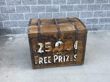 Vintage Wooden Dome Top Circus Advertising Steamer Trunk Chest