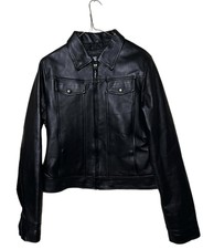 L Bikers Club Genuine Leather Motorcycle Jacket Zip Black Quilted Rare Vintage