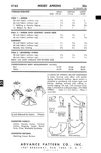 APRON Bib or Half Waist SCALLOPED Hem Advance 8162 RARE Vtg 1956 Sewing Pattern - Picture 15 of 17