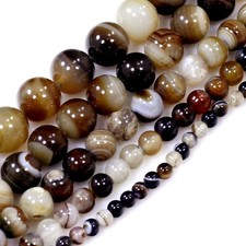 Brown Agate Stripe Smooth Loose Round Bead 15" Gemstone strand 4mm 6mm 8 10 12mm
