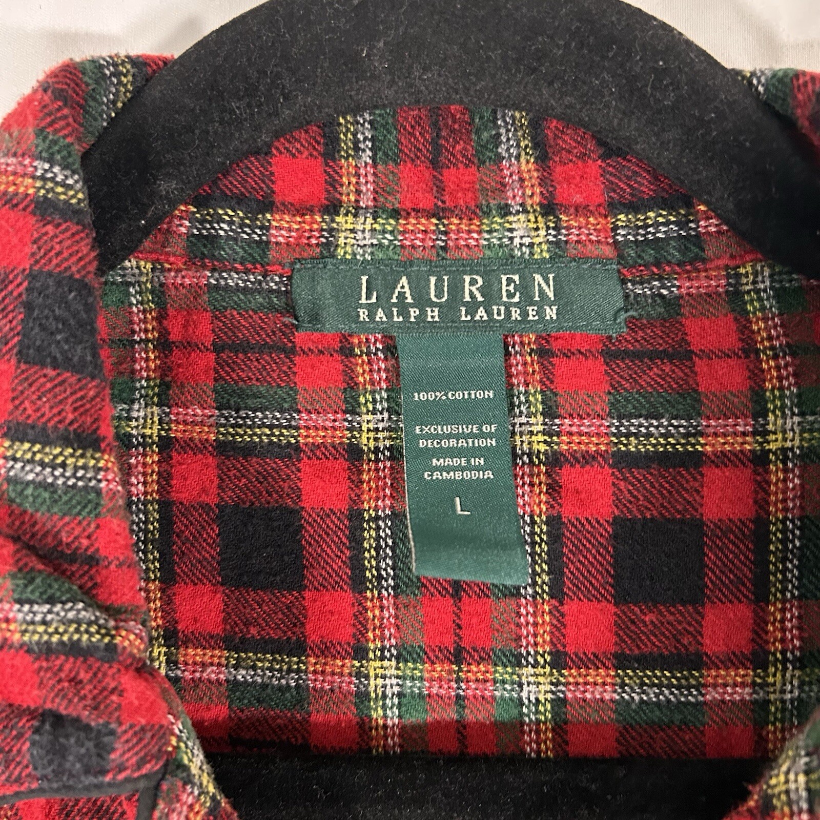 Lauren Ralph Lauren Pajama Shirt Women's Large Red Plaid Button Up Long Sleeve thumbnail 5
