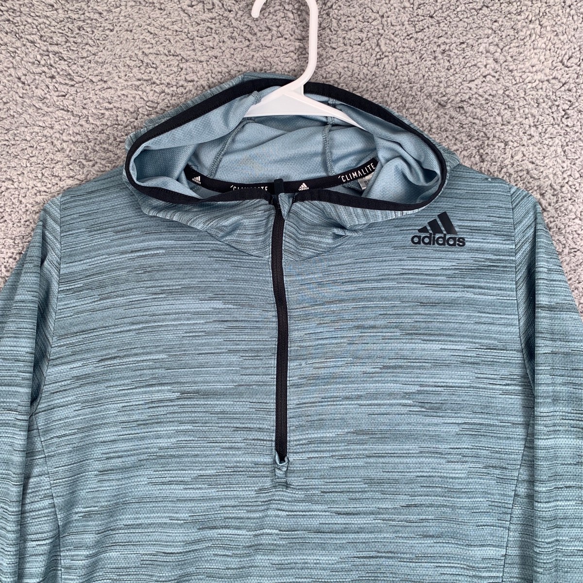 Adidas Climalite Women’s 1/4 Zip Hooded Sweatshirt Medium M Blue Long Sleeve