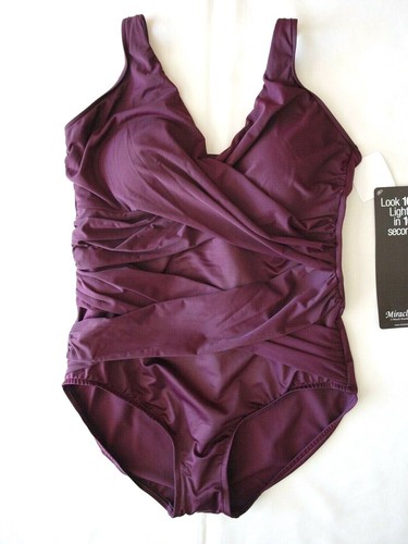 Miraclesuit $162 Women's Megan Burgundy One Piece Swimsuit 16 - Picture 3 of 5