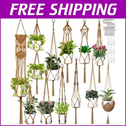 12 Pcs Bohemian Macrame Plant Hangers with Adjustable Hooks for Indoor/Outdoor