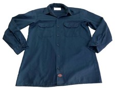 Men  s Dickies Dark Blue Long Sleeve Button Down Work Shirt Size 15-15.5 32X33