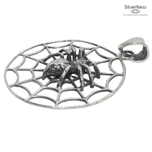SilverNess Jewellery Large Spider on Web Pendant: 925 Sterling Silver - Picture 3 of 7