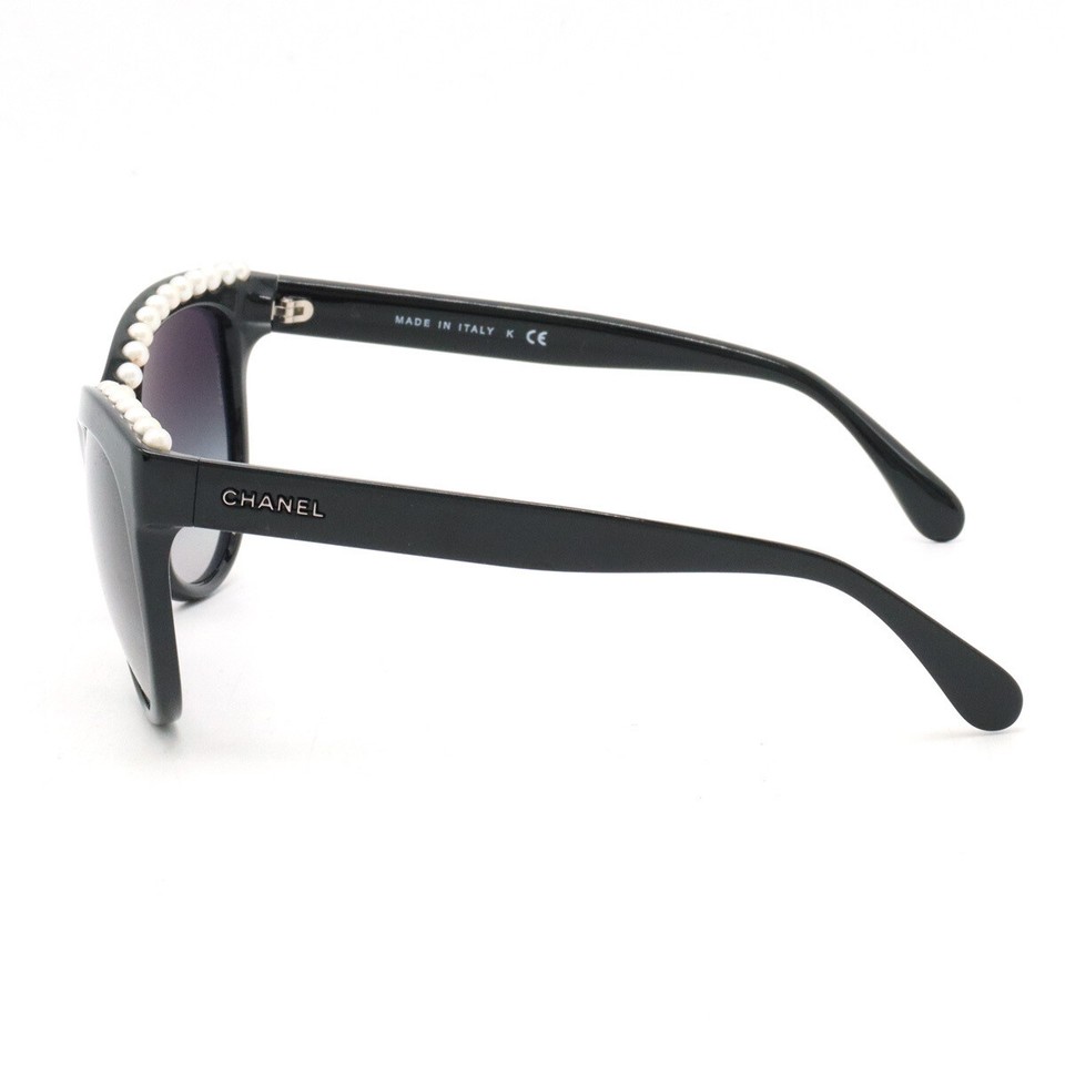 CHANEL Sunglasses Eyewear Cat Eye Faux Pearl Smoke Gradient Black Good