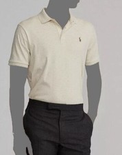 110 Polo Ralph Lauren Men Beige Classic Fit Short-Sleeve Pony Logo Shirt Small