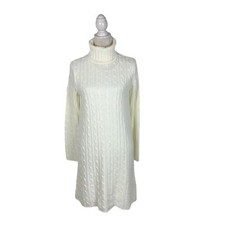 Cremieux Ivory Turtleneck Sweater Dress Cable Knit Long Sleeve Lined Holiday M