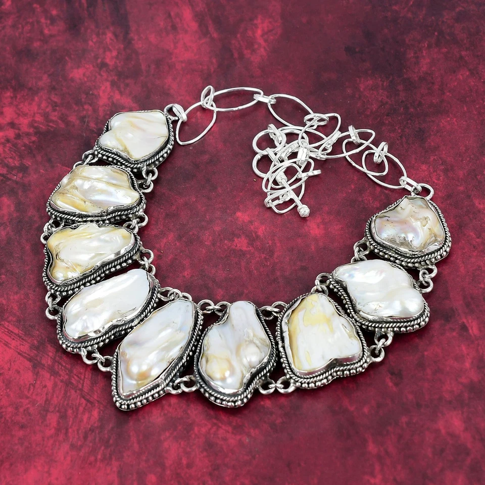 Collar Blister Biwa Perla Piedras Preciosas Hecho a Mano Plata de Ley 925 Joyería Foto 3 de 4