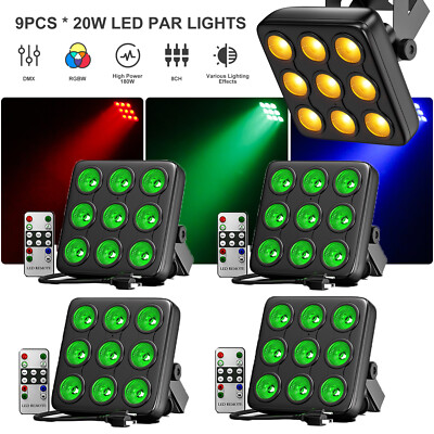 4X 180W RGBW LED Square Par Lights w/Remote Stage Effect Disco DJ Light DMX Bar