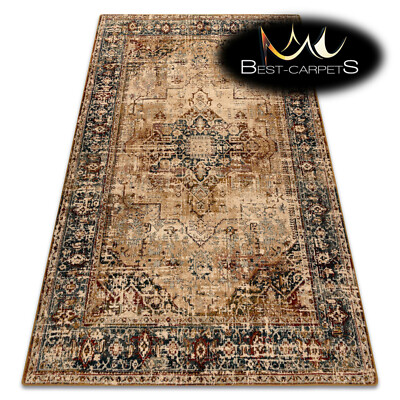 Orientalische NATURWOLLE Teppiche ''POLONIA'' KALAR Smaragd Rosette Vintage Beste Qualität