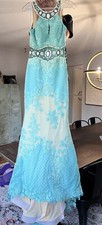 RACHEL ALLAN Floral Mermaid with beading Prom/Pageant Dress Aqua Size 4