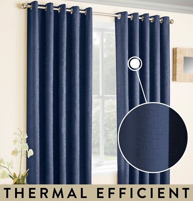 Marineblau Thermo Ösenvorhang 90x108'' Energiesparend für Schlafzimmer & Wohnzimmer