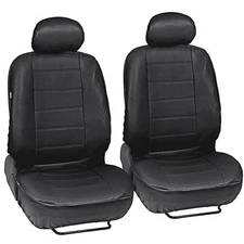 Car Seat Covers Front Pair - Leatherette Synth - Black Arm Rest Slot Premium PU