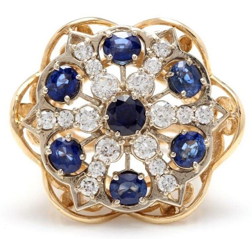Bague Cocktail En Or Jaune 14K Avec Saphir Naturel Ovale De 2 Carats - Taille 8.25