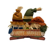 Happy Harvest Sign Scarecrow Family 11x9x3 Fall Halloween Decoration Stand Up