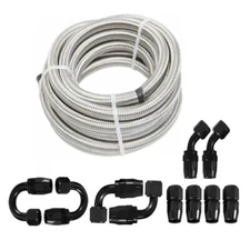 20Ft AN-10 Stainless Steel Braided Oil Fuel Line Hose w/10PC Swivel Fitting Kit