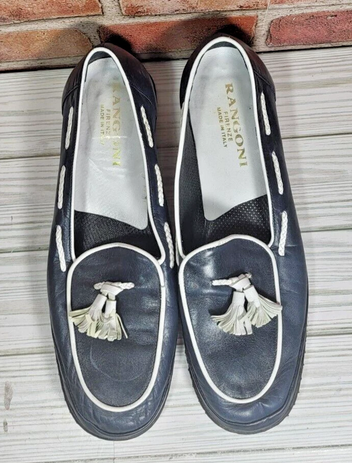 Mujer Rangoni Todo Cuero Azul Marino Mocasines Borlas Barco Zapatos Talla 8.5 B Foto 4 de 4