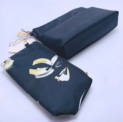 A New Day Womens Set of 2 Wallet Pouch Make Up Organizer Bag BLACK FLORAL NWT
