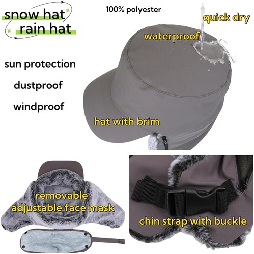 Winter Warmer Thermal Fur Lined Hat Windproof Face Mask Cover Cap w/ Ear Flaps - Picture 2 of 27