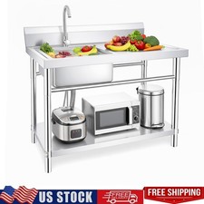1 Compartment Stainless Steel Commercial Sink Utility Sink Kitchen w/Prep Table