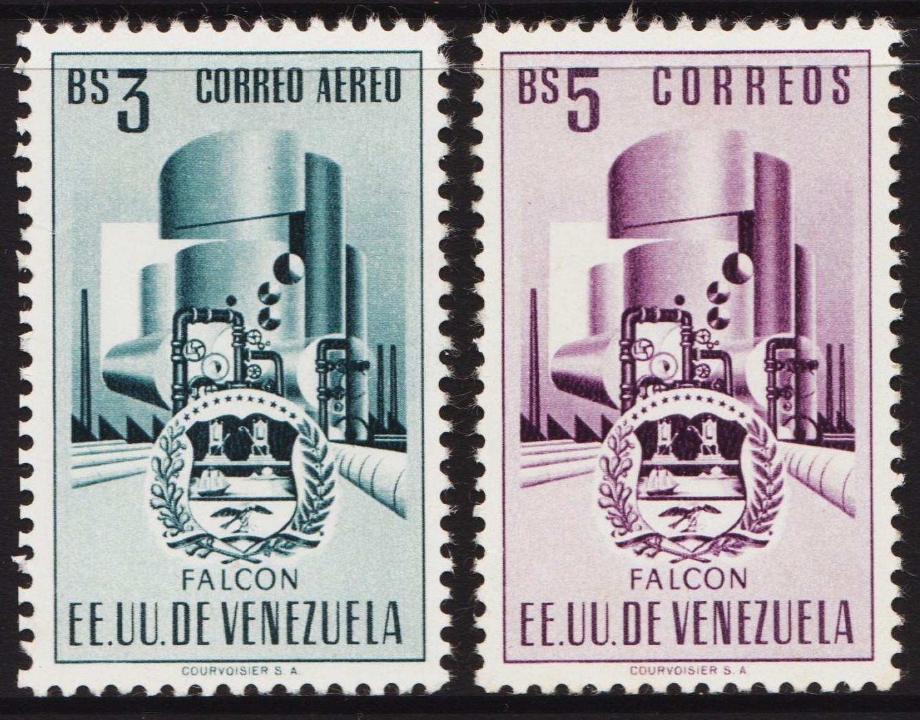 Venezuela 1953 - Scott C462-C462, 3b & 5b - Air Mail - Arms of Falcon - MNH