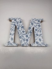 Decorative Wood Free Standing / Hang Letter "M" Blue Floral