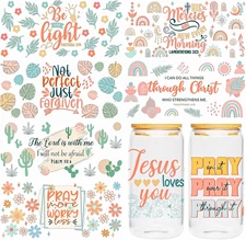 UV DTF Cup Wrap - 8 Sheets Boho Bible UV Transfer Sticker for 16 OZ Glass, Boho
