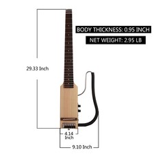 Headless electric silent guitar travel active pizeo nature color with gigbag