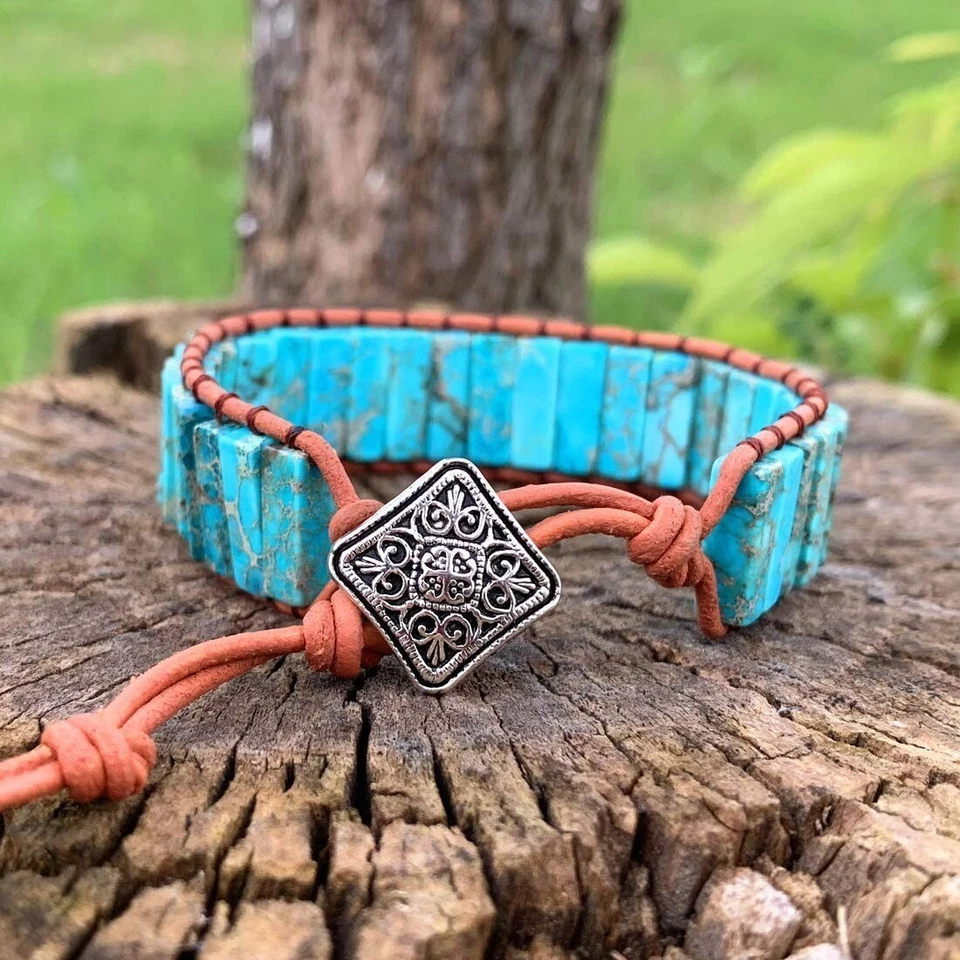 Natural Turquoise Stone Tube Braided Bracelet for Protection Balance Healing - Image 3 of 4