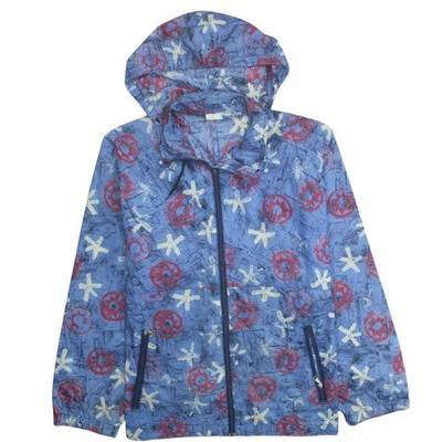Decathlon Unisex Kinder leichter Regenmantel blau maritim Print Kapuze L