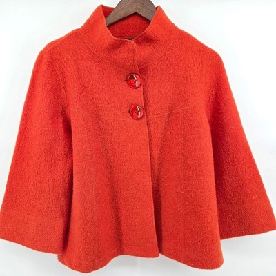 SANDRO Med Orange Wool Collarless Button Front Cropped Jacket Boho Gypsy