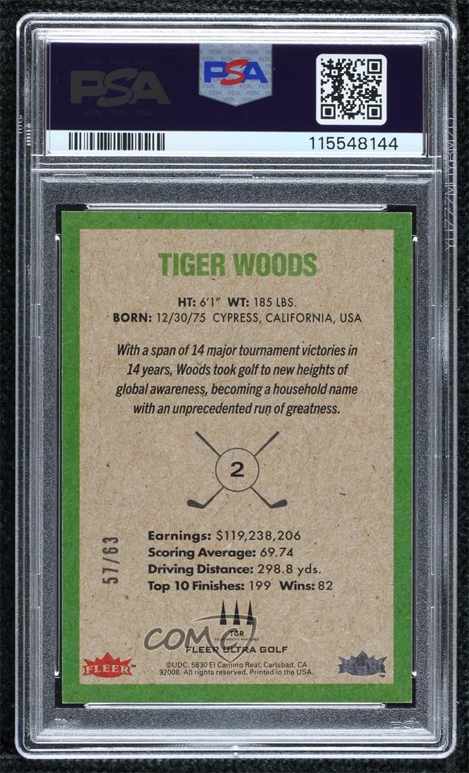 2023 Fleer Ultra 1963 Fleer 57/63 Tiger Woods #2 PSA 9 MINT view 2
