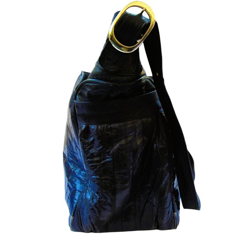 Vintage Navy Blue Genuine Eel Skin Shoulder Bag, Exotic Leather Purse Korea - Picture 3 of 13