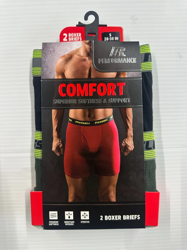 4 pares de calzoncillos boxer Russell Performance Fit verde negro talla pequeña para hombre Foto 3 de 4