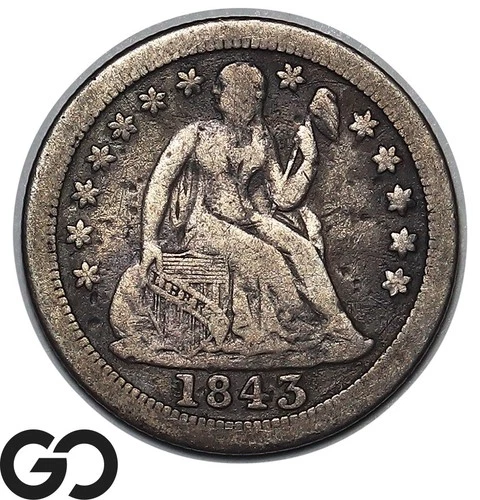 1843-O Seated Liberty Dime, RARE Key Date, Choice Fine++/VF, Low Mintage!