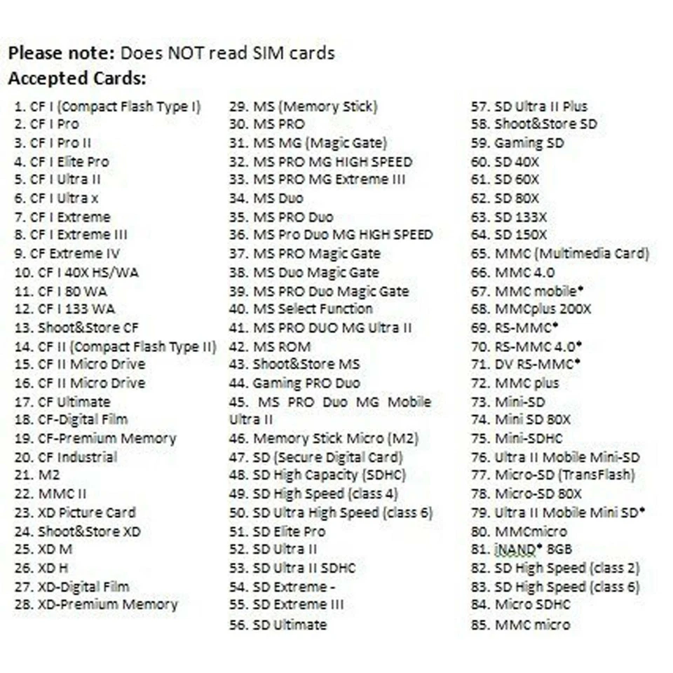 Memory Card Reader All in One 1 USB Adapter SD SDHC Mini Micro M2 MMC XD CF MS - Image 2 of 4