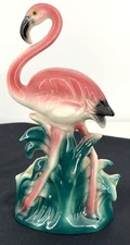 Pink Flamingo Ceramic Figurine Planter 10" Vintage