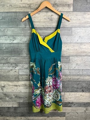 Anthropologie Maeve Seidenkleid Größe UK 8 türkis Blumen Impressionisten Traum Boho