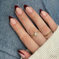 Maroon Red Press On Nails - Almond, Maroon, Red French Tip