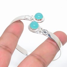 Aqua Chalcedony Gemstone 925 Sterling Silver Adjustable Cuff Bracelet For Gift