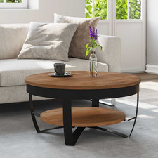 Image of Coffee Table Natural Mango Wood Top 65x32cm Black Iron Industrial Base Rustic XL