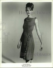 1997 Press Photo Carolina Herrera's purple side ruffle dress-Spring/Summer