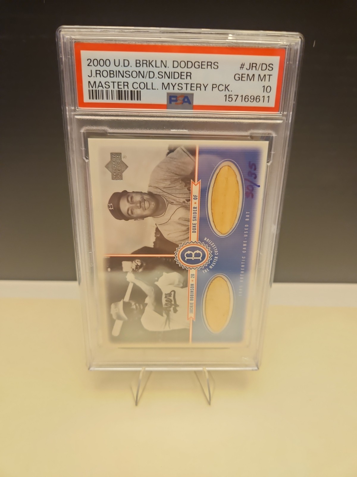 2000 U.D. Brooklyn Dodgers Master Collection MP Robinson/Snider  GU BAT PSA 10 view 6