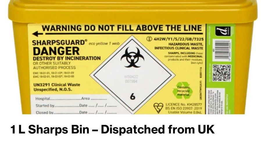 3 packs of 1 litre sharps container Sharpsguard Bin Yellow Sharps Disposal UK