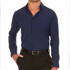 NWT Nautica Men's Slim Fit Navy Performance Super Dress Shirt Stretch XL Career
