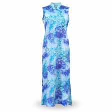 RARE VINTAGE LIBERTY HOUSE Hawaii Size 10 Cherry Blossom Print Satin Maxi Dress