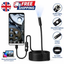 Waterproof Endoscope Snake Cam Inspection Camera for iOS iPhone/Android Car 5.5M